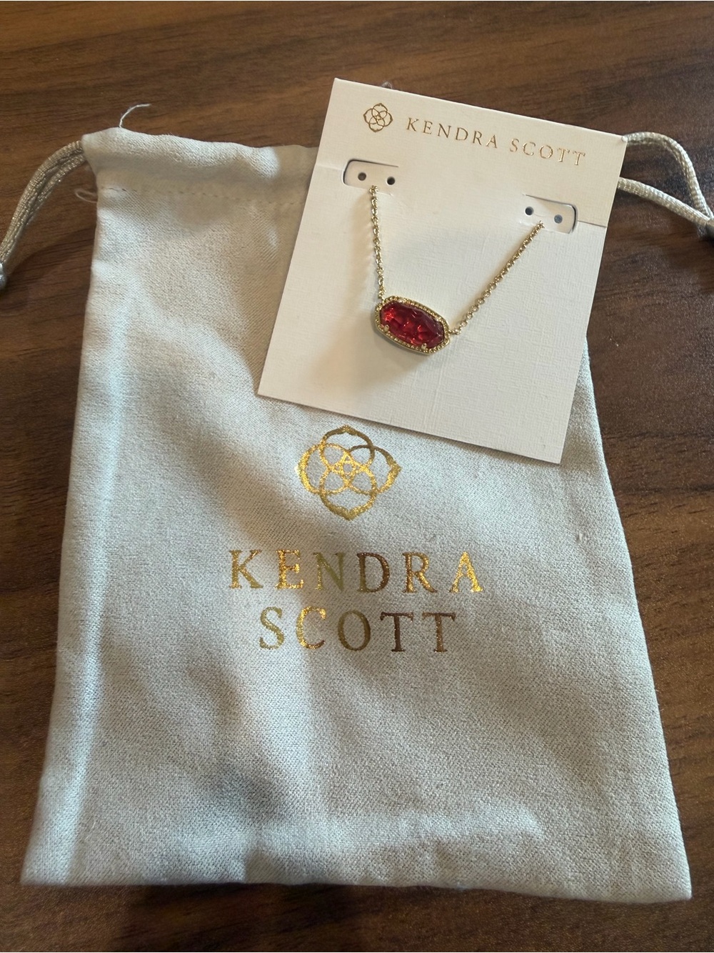 NWT Kendra Scott Elisa Gold Necklace with Bright Red Stone